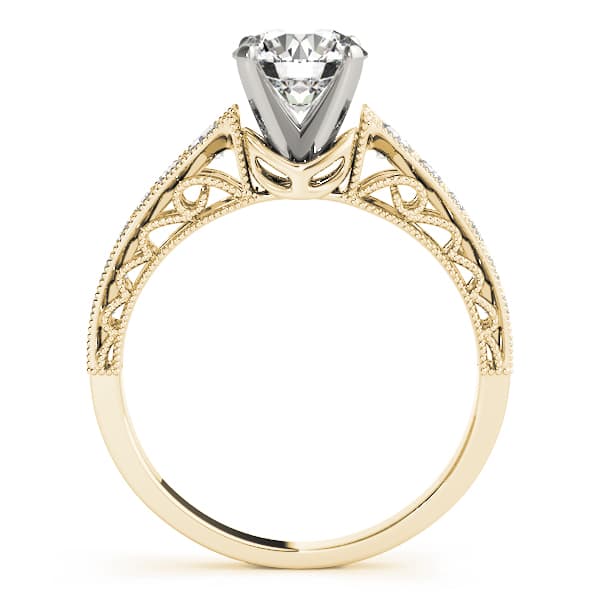 Antique Single Row Milgrain Engagement Ring, style 50608, Side view in yellow gold