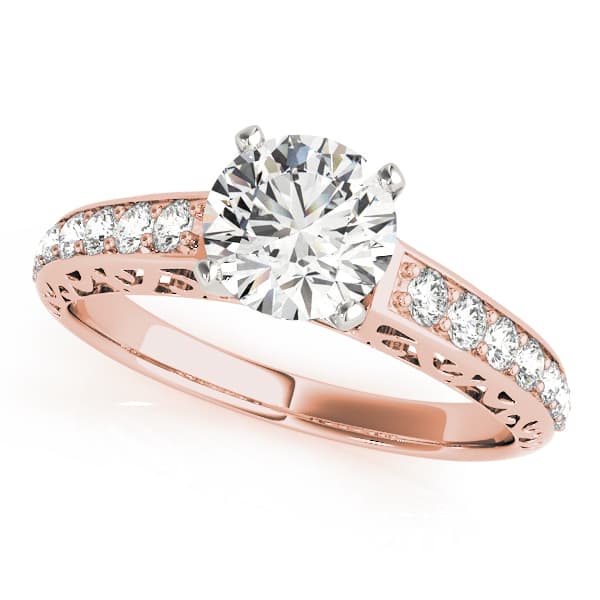 Antique Single Row Prong Filigree Engagement Ring, style 50609, Front view in rose gold