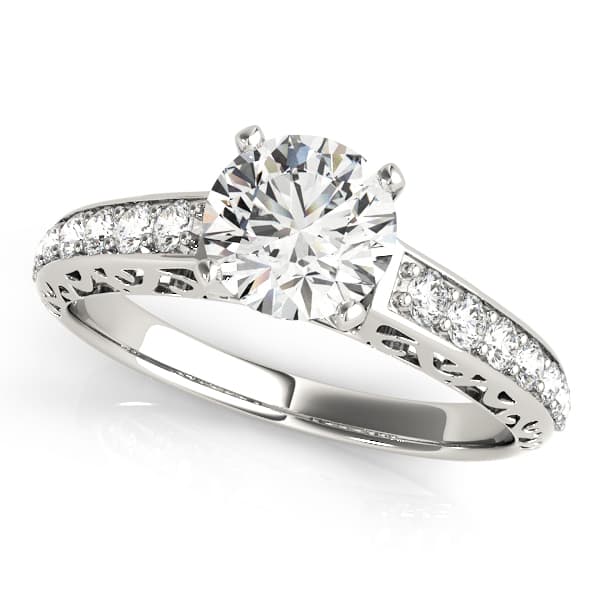 Antique Single Row Prong Filigree Engagement Ring — style 50609 in 10k White Gold