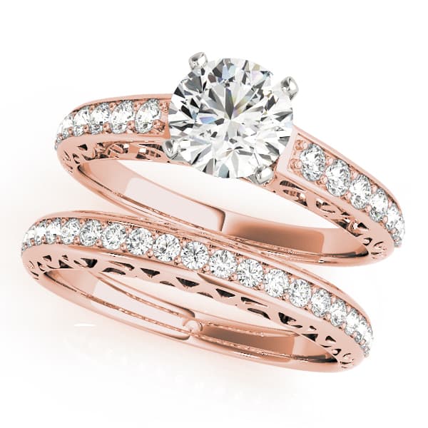 Antique Single Row Prong Filigree Engagement Ring, style 50609, On hand view in rose gold