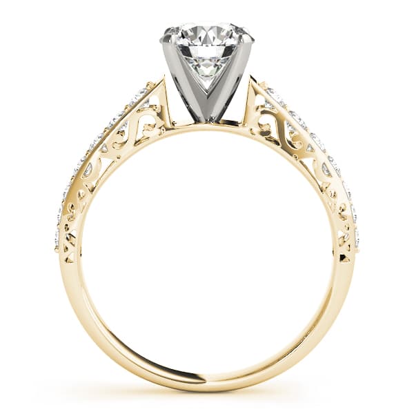Antique Single Row Prong Filigree Engagement Ring, style 50609, Side view in yellow gold