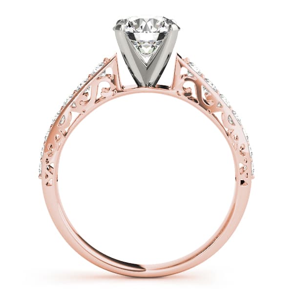 Antique Single Row Prong Filigree Engagement Ring, style 50609, Side view in rose gold