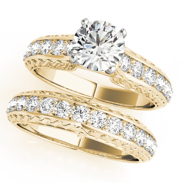 Antique Engagement Ring, style 50615, On hand view in yellow gold