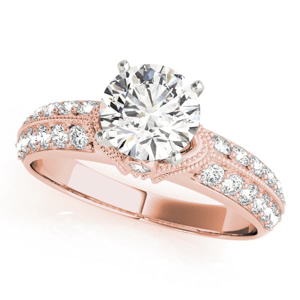 Vintage Halo Milgrain Engagement Ring, style 50616, Front view in rose gold