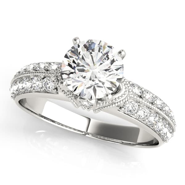Vintage Halo Milgrain Engagement Ring — style 50616 in 10k White Gold