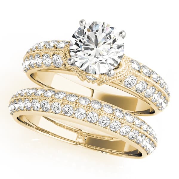 Vintage Halo Milgrain Engagement Ring, style 50616, On hand view in yellow gold