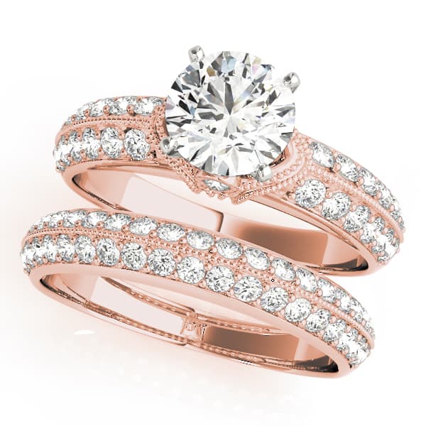 Vintage Halo Milgrain Engagement Ring, style 50616, On hand view in rose gold