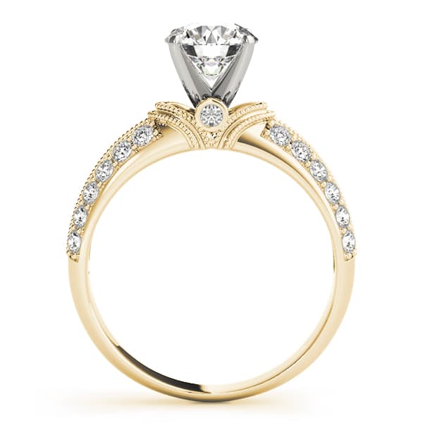 Vintage Halo Milgrain Engagement Ring, style 50616, Side view in yellow gold