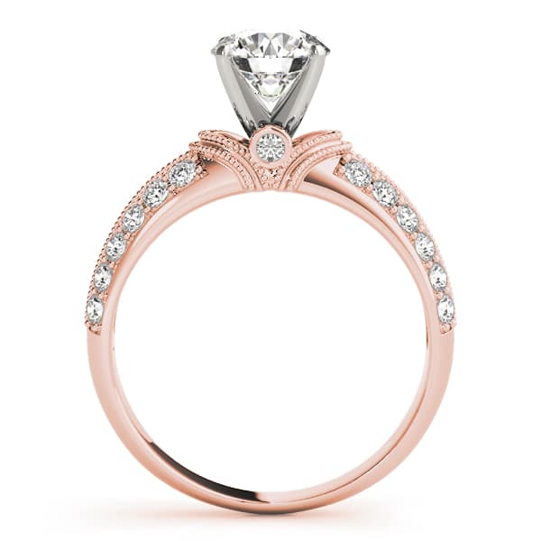 Vintage Halo Milgrain Engagement Ring, style 50616, Side view in rose gold