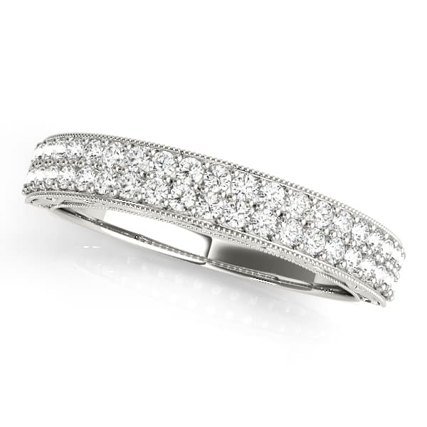 Multirow Pavé Milgrain Wedding Ring — White Gold