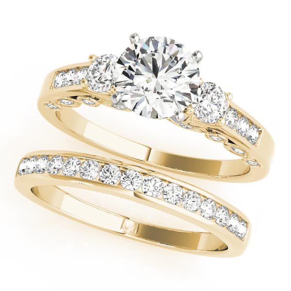 3-Stone Channel Set Solitaire Engagement Ring, style 50619, On hand view in yellow gold