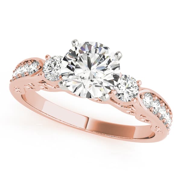 3 Stone Round Engagement Ring, style 50620, Front view in rose gold