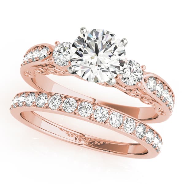 3 Stone Round Engagement Ring, style 50620, On hand view in rose gold