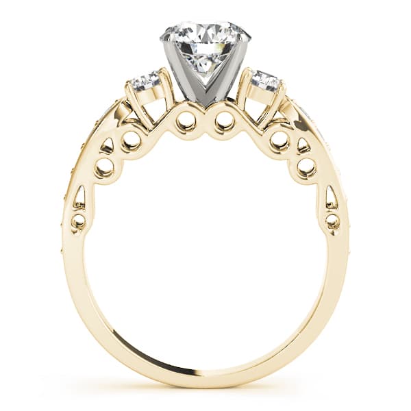 3 Stone Round Engagement Ring, style 50620, Side view in yellow gold