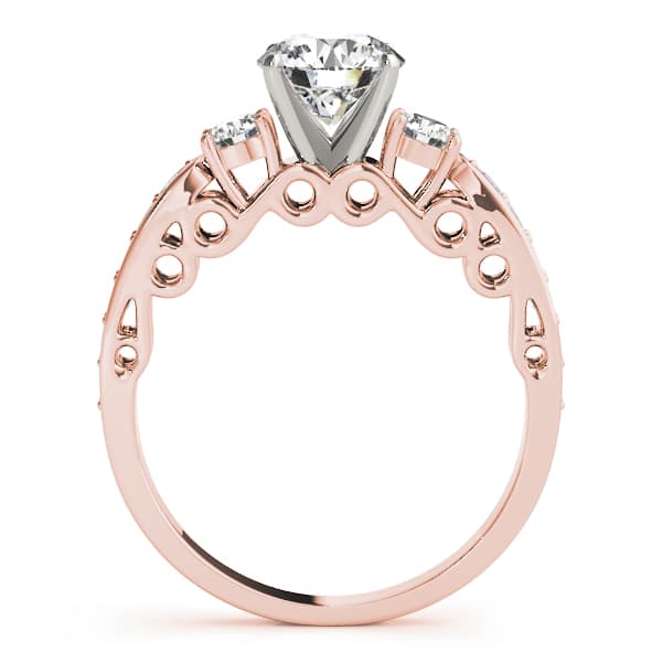 3 Stone Round Engagement Ring, style 50620, Side view in rose gold