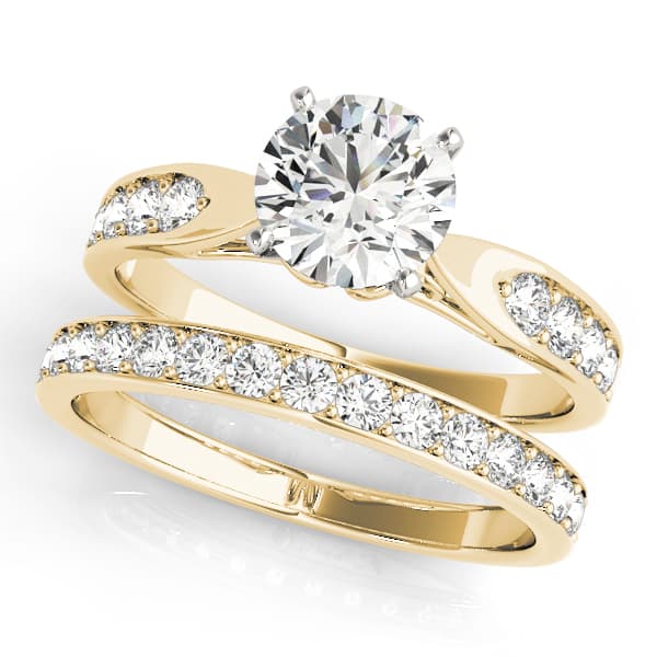 Single Row Prong Engagement Ring, style 50621, On hand view in yellow gold