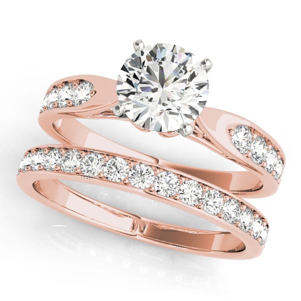 Single Row Prong Engagement Ring, style 50621, On hand view in rose gold