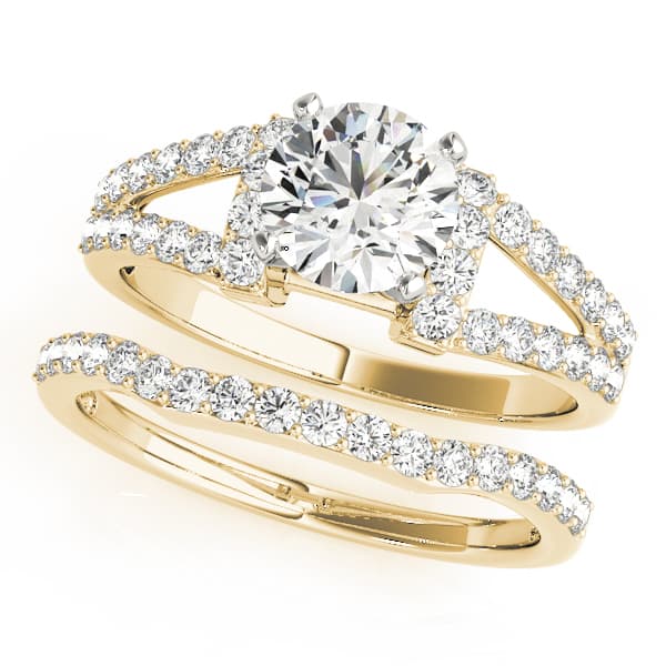 Multi-Row Split Shank Engagement Ring, style 50623, On hand view in yellow gold