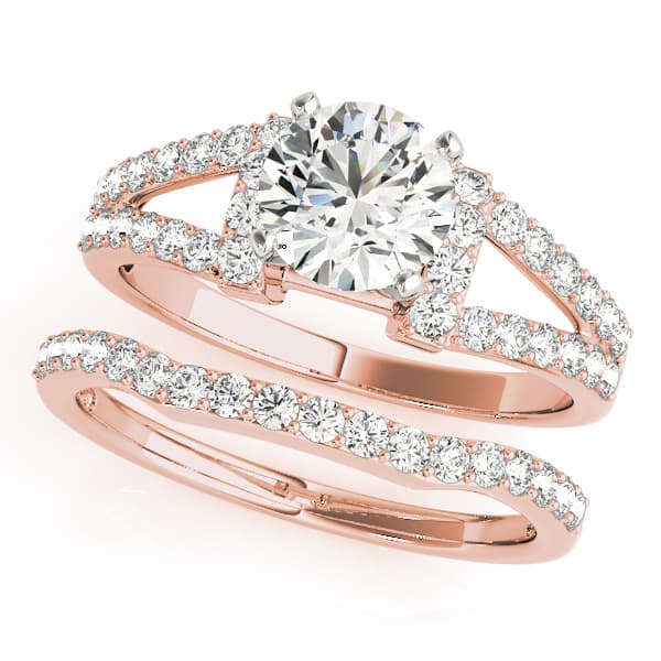 Multi-Row Split Shank Engagement Ring, style 50623, On hand view in rose gold