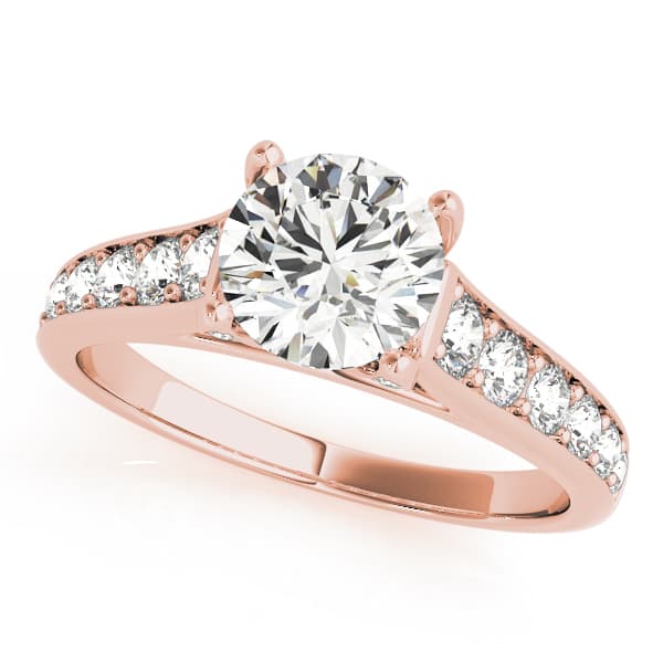 Accented Single Row Round Engagement Ring, style 50628, Front view in rose gold