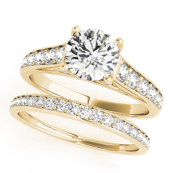 Accented Single Row Round Engagement Ring, style 50628, On hand view in yellow gold