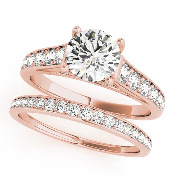 Accented Single Row Round Engagement Ring, style 50628, On hand view in rose gold