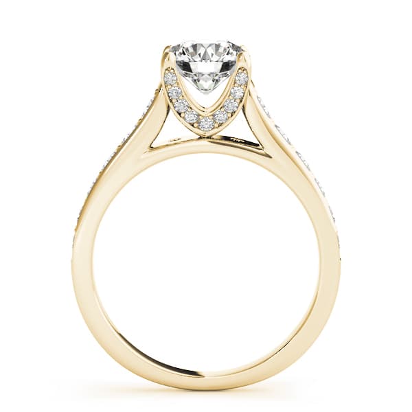 Accented Single Row Round Engagement Ring, style 50628, Side view in yellow gold