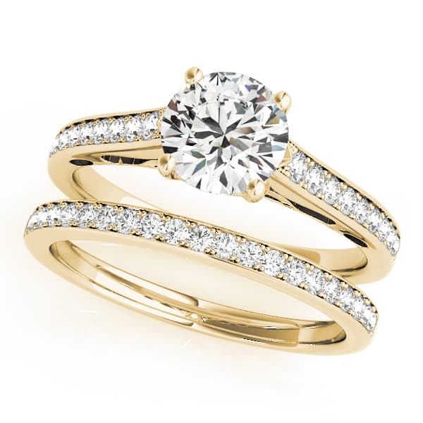 Single Row Prong Engagement Ring, style 50629, On hand view in yellow gold