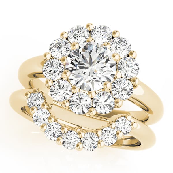 Round Halo Engagement Ring, style 50630, On hand view in yellow gold