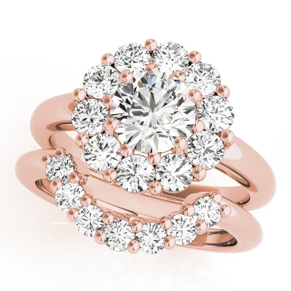 Round Halo Engagement Ring, style 50630, On hand view in rose gold
