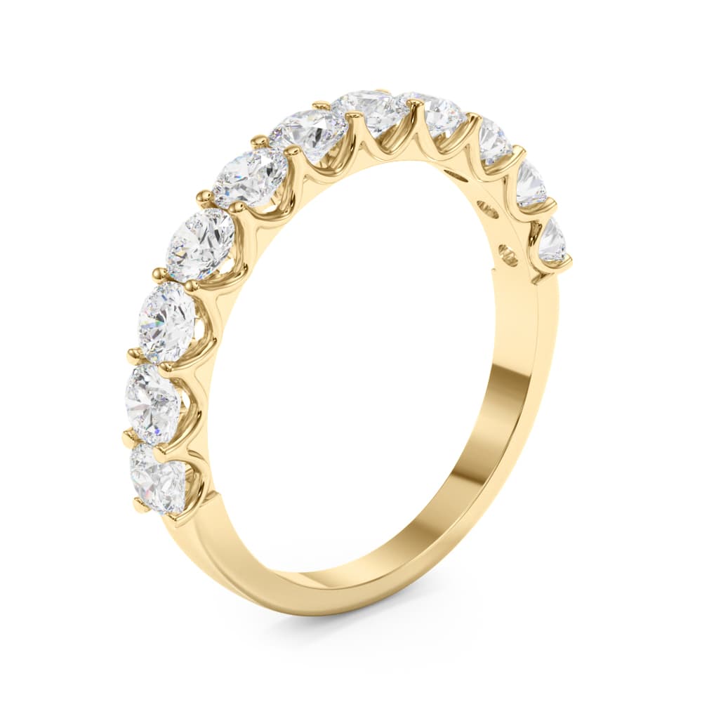 11-Stone Shared Prong Wedding Band (2/3 ct. tw.), Angle view in yellow gold