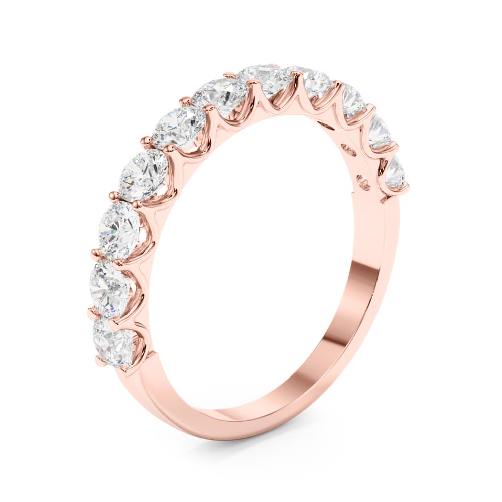 11-Stone Shared Prong Wedding Band (2/3 ct. tw.), Angle view in rose gold