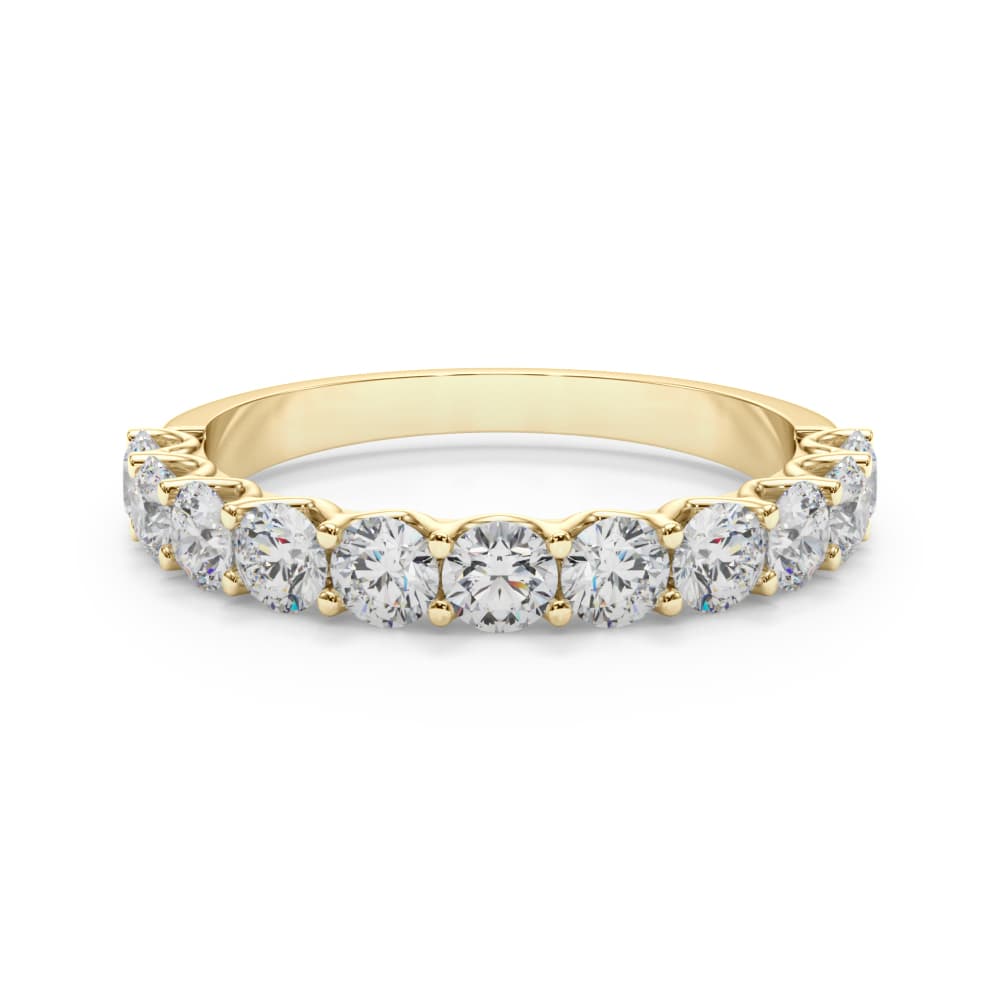 11-Stone Shared Prong Wedding Band (2/3 ct. tw.), On hand view in yellow gold