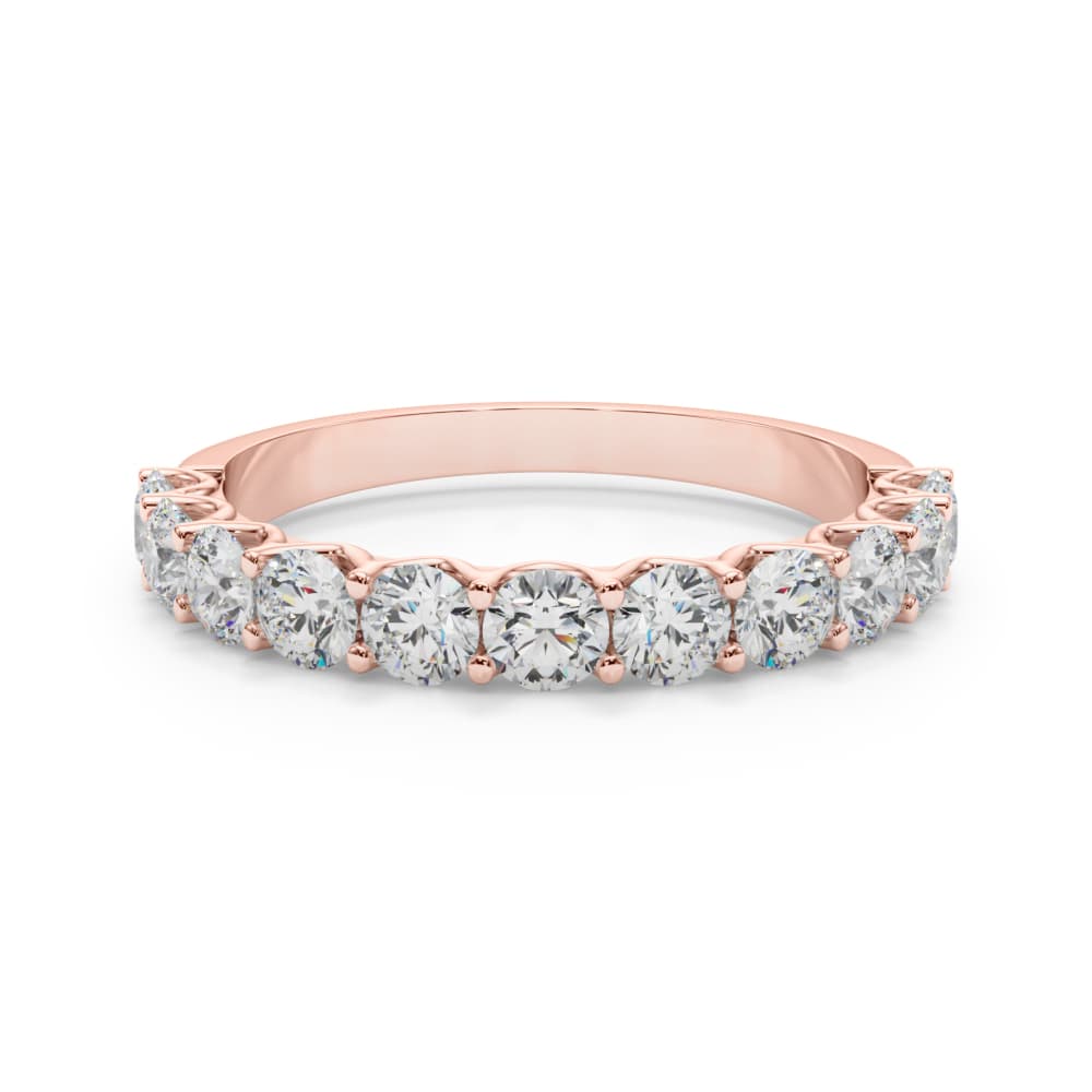 11-Stone Shared Prong Wedding Band (2/3 ct. tw.), On hand view in rose gold