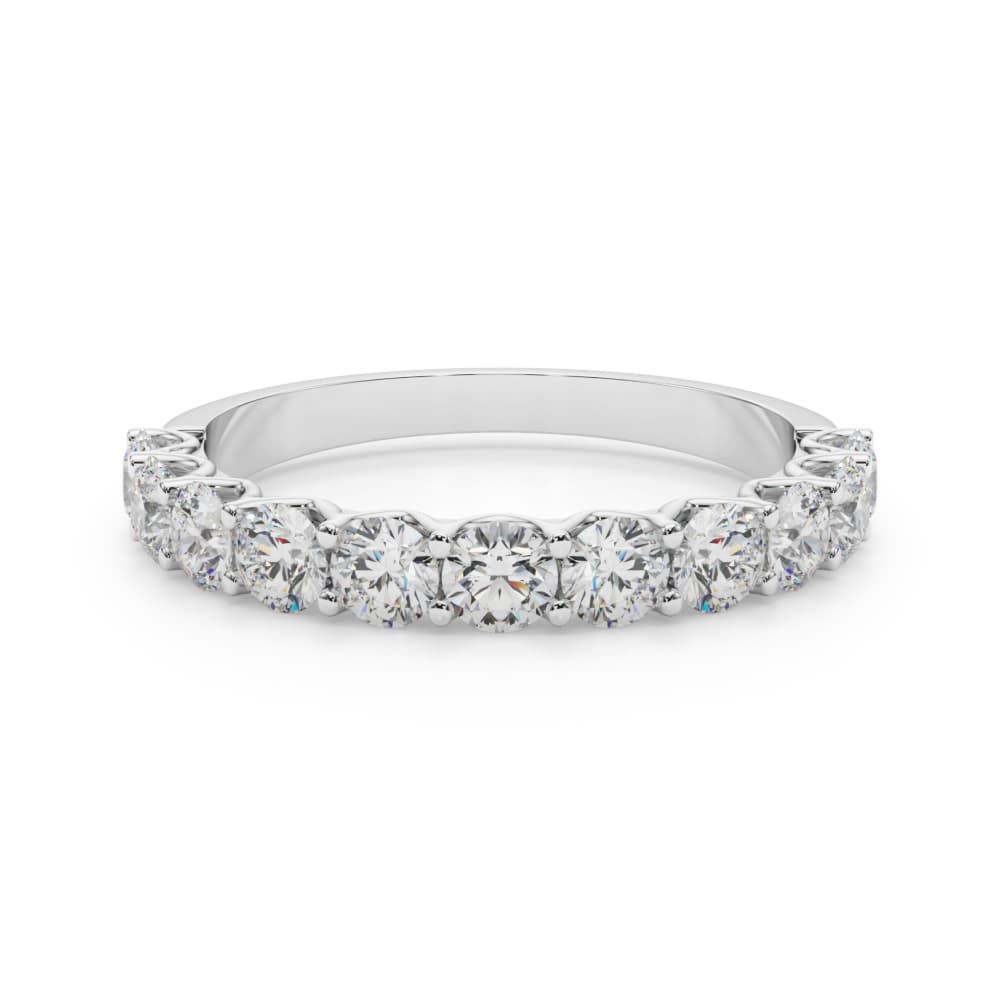 11-Stone Shared Prong Wedding Band (2/3 ct. tw.), On hand view in white gold or platinum