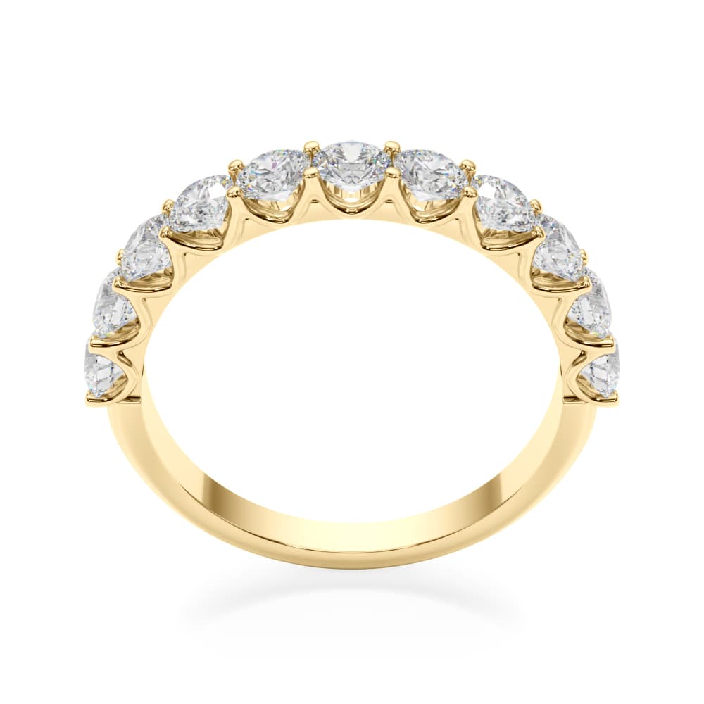 11-Stone Shared Prong Wedding Band (2/3 ct. tw.), Top view in yellow gold