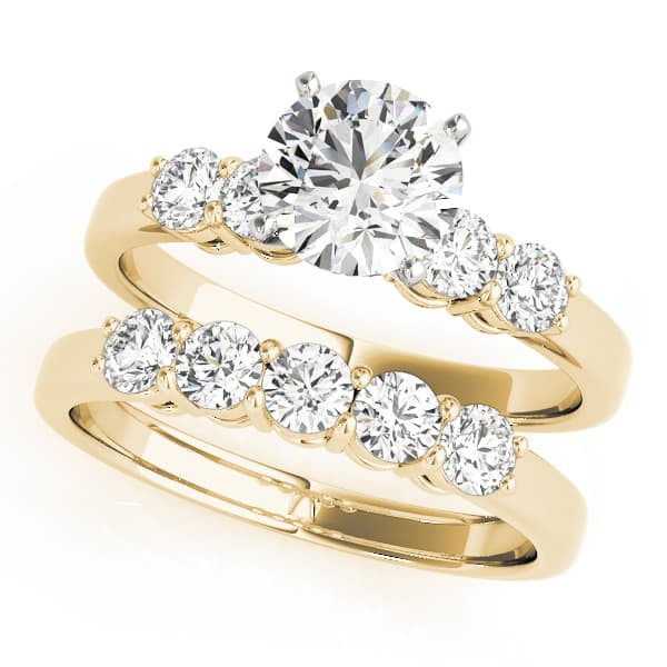 4-Stone Shared Prong Engagement Ring, style 50633, On hand view in yellow gold