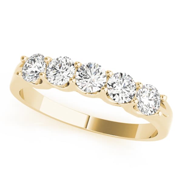 5-Stone Shared Prong Diamond Wedding Band (1/4 ct. tw.), Front view in yellow gold