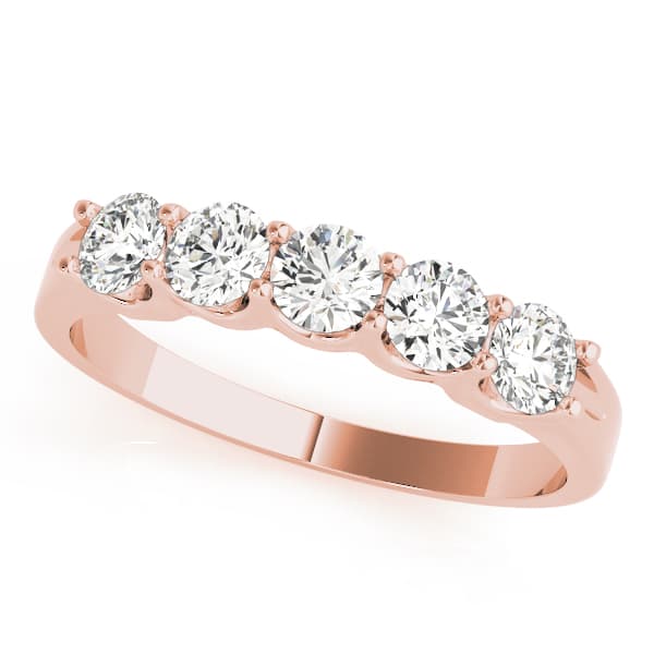 5-Stone Shared Prong Diamond Wedding Band (3/4 ct. tw.), Front view in rose gold