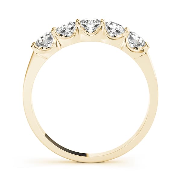 5-Stone Shared Prong Diamond Wedding Band (1/4 ct. tw.), Side view in yellow gold
