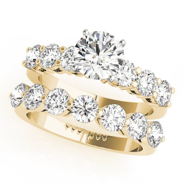 Shared Prong Engagement Ring, style 50635, On hand view in yellow gold