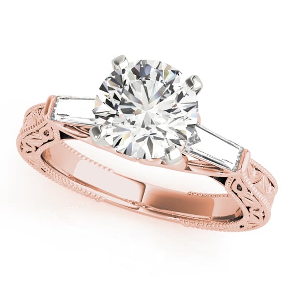 Vintage-Inspired 3-Stone Milgrained Engagement Ring, style 50642, Front view in rose gold