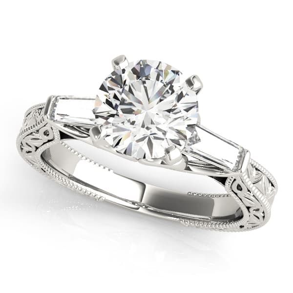 Vintage-Inspired 3-Stone Milgrained Engagement Ring — style 50642 in 10k White Gold
