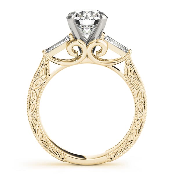 Vintage-Inspired 3-Stone Milgrained Engagement Ring, style 50642, Side view in yellow gold