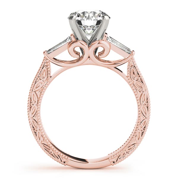 Vintage-Inspired 3-Stone Milgrained Engagement Ring, style 50642, Side view in rose gold
