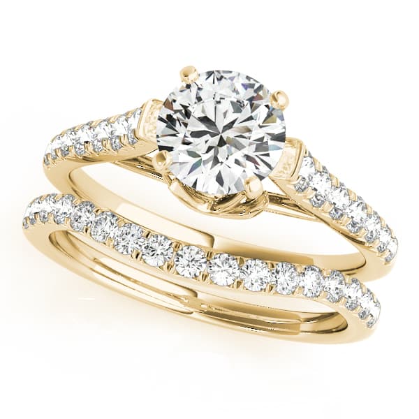 Single Row Prong Engagement Ring, style 50643, On hand view in yellow gold