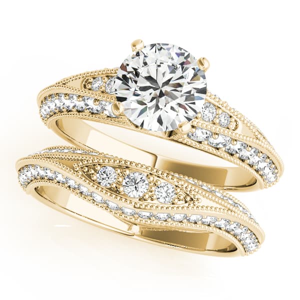 Multi-Row Milgrain Engagement Ring, style 50644, On hand view in yellow gold