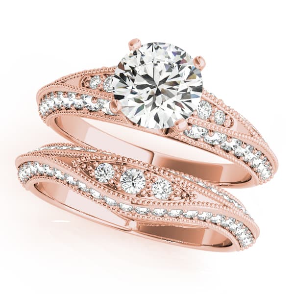 Multi-Row Milgrain Engagement Ring, style 50644, On hand view in rose gold
