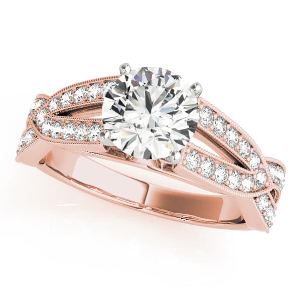 Multi-Row Split Shank Milgrain Engagement Ring, style 50646, Front view in rose gold