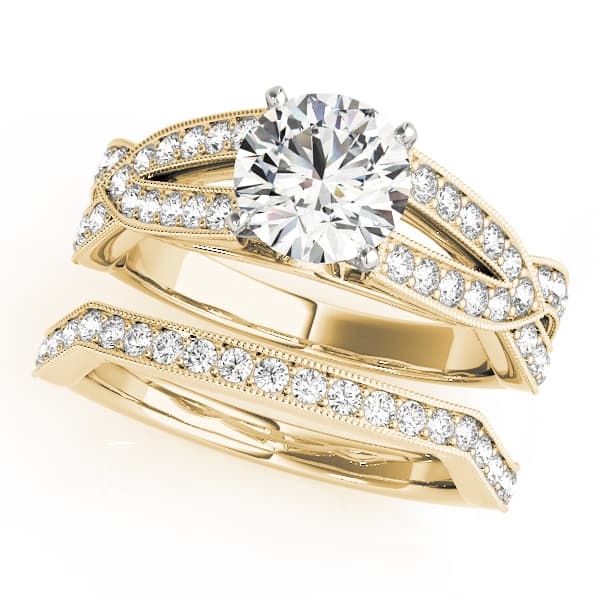 Multi-Row Split Shank Milgrain Engagement Ring, style 50646, On hand view in yellow gold